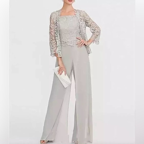 NWT Lan Ting elegant 3pc chiffon & lace  green mother of the bride/groom M - Picture 16 of 16